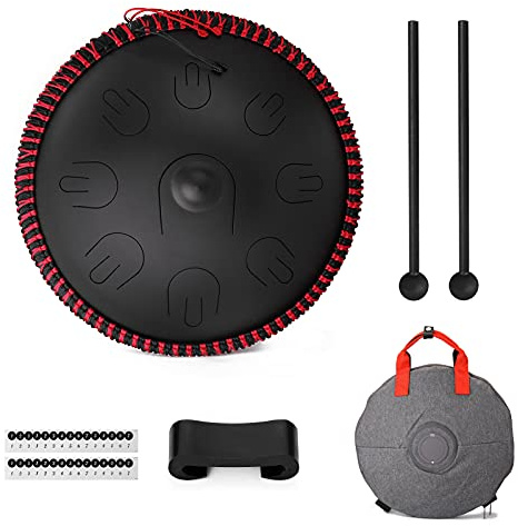 Tbest Tambor de Lengüeta de Acero de 9 Tonos, Tambor de Mano Con Baquetas y Funda, Instrumento de Sanación Sonora para Meditacia y Yoga, Fácil de Transportar, para