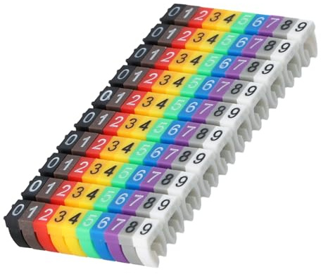 Kabelkennzeichnung, Kabelmarkierungsrohr, 0-9 Kabelmarker Clips Kabelnummer, Drahtnummer Etikettenrohr Kabelmarkierung Bunt, Kabelmarkierer Kabelbeschriftung Clip (100Pcs 2.5mm²)