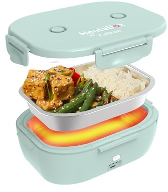 Faitron HeatsBox Go Kids – Beheizbare Lunchbox für Kinder, 540-ml-Edelstahlbehälter, integrierter Akku (100 W) und App-Steuerung, tragbarer Speisenwärmer für Schule/Reisen - Green