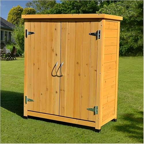 Wooden Garden Shed - Outdoor Potting Bench Table, Garden Storage Cabinet with Metal Tabletop, Vertical Organizer with Lockable Doors for Garden and Yard