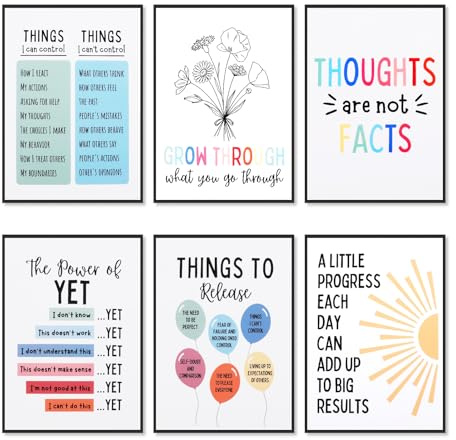 XRVRILE Set di 6 quadri motivazionali da parete con affermazioni positive, 20,3 x 25,4 cm, senza cornice, per ufficio, aula e cameretta dei bambini
