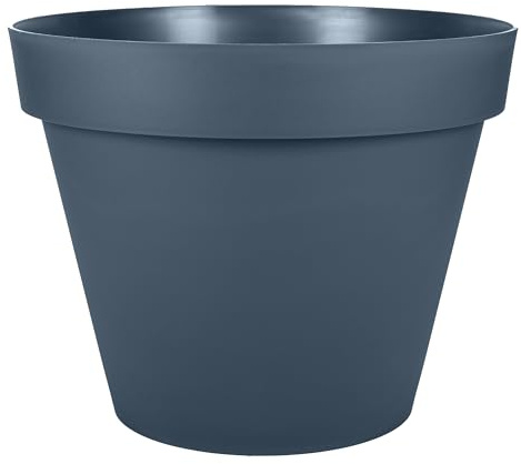 EDA - Pot de Fleur Rond Toscane Ø 48 cm - 43 L - Intérieur & Extérieur - Zone de rétention d'eau pour Limiter l'Arrosage - Plastique Recyclé - Ø 47,5 x H.39 cm - Bleu Jean