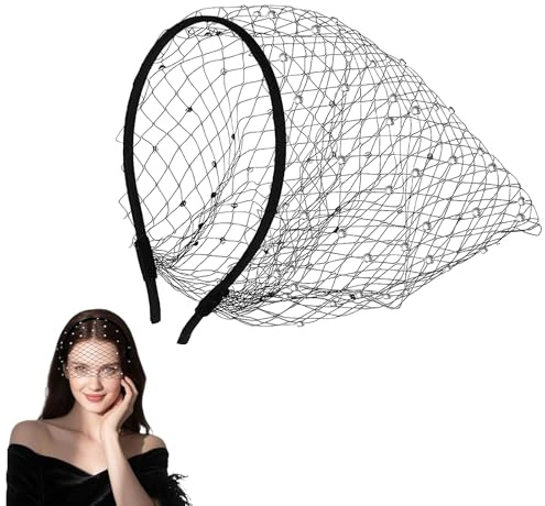 VIDSTW Fascinator svart mesh slöja pannband fascinator dam med strass 1920-talet vintage fascinator-hatt för tefest huvudbonad cocktail slöja (svart, vit diamant)
