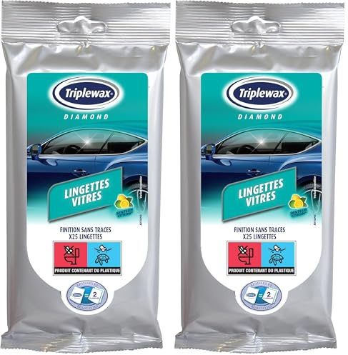Lingettes pour vitres Triplewax, Parfum Citron, 25 Lingettes (Lot de 2)