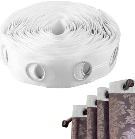 Bande Œillets pour Rideaux 10 m 60 Trous 42 mm de diamètre en polypropylène Anti-UV et Pliable pour la Confection de Rideaux à la Maison.