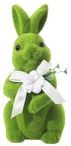 Realistic Flocked Bunny - Moss Rabbit Figurine, Compact Simulated Animal Ornament for Bedroom, Faux Grass Easter Rabbit Decoration, Creative Art Piece | for Family Friends and Indoor Living