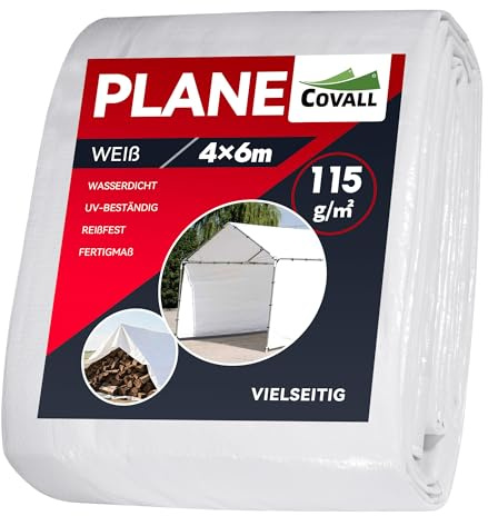 COVALL 4m x 6m White Tarpaulin Waterproof Heavy Duty Tarp, Ground Sheet, Waterproof Covers for Outdoor, UV-resistant, Tear-resistant, Windproof, Multipurpose, Reinforced Eyelets