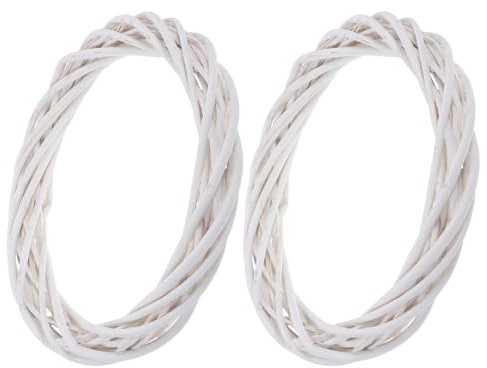 Homoyoyo Couronne Rustique Ronde en Rotin Blanc 22 Cm, Lot de 2, Cadre de Couronne de Vigne Tressée la Main pour Décoration de Noël, Mariage et Bricolage DIY Maison