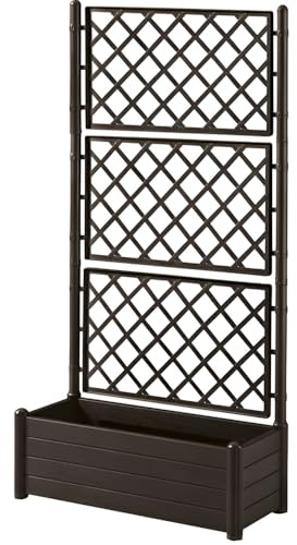 Fioriera Moka con vaso rettangolare cm 100x43 o vaso quadrato 43x43 e Spalliera Grigliata separe' alta cm 195 graticola rampicante per piante e fiori per Esterni Giardini (rettangolare 100x43 cm)