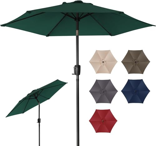 ZealWe Garden Parasol 2.3m Umbrella Outdoor Sun Shade with Tilt Crank Handle and 6 Ribs for Patio Beach Pool Lawn Backyard Deck, Green