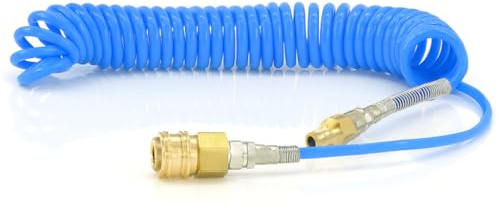 Fittingstore - Polyurethan-Spiralschlauch mit Knickschutzspirale 360° drehbar inkl. Druckluftkupplung & Stecker NW 7,2 Pneumatik 6x4mm, 8x5mm, 10x6,5mm, 12x8mm (Länge: 8,0 m/Schlauch-Ø: 12 x 8 mm)