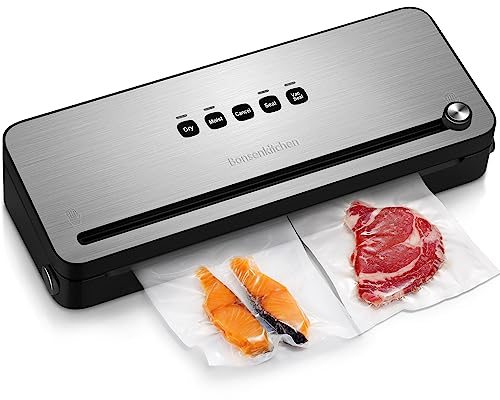 Bonsenkitchen Envasadora al Vacío Domesticas 4 en 1 Envasar al Vacio Maquina con Cortador de Película para Alimentos Fresca, Embasadora Incluyendo Bolsas de Vacío, Negra Selladora VS3802