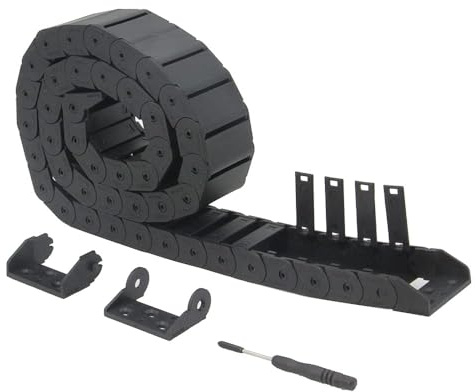 Zeberoxyz 15x40mm Schleppkette, Länge 1Meter Innen offen Schwarzer Kunststoff, flexibler Kabelträger R28 mit 1Kit Endverbindern für 3D-Drucker und CNC-Maschinen