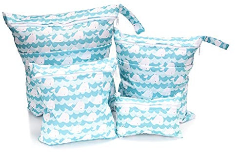 Egurs 4 Stück windeltasche wetbag wiederverwendbar Set 4 Verschiedene Größen Nasstasche Stoffwindeln Wasserdicht Waschbar Organizer Beutel Reisetaschen Delfin