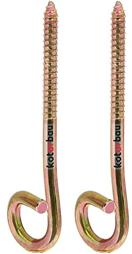 KOTARBAU® 2 ganci per altalena M10 con filettatura in legno, viti per legno, ganci da soffitto per sedia sospesa, amaca, viti di sicurezza, giallo