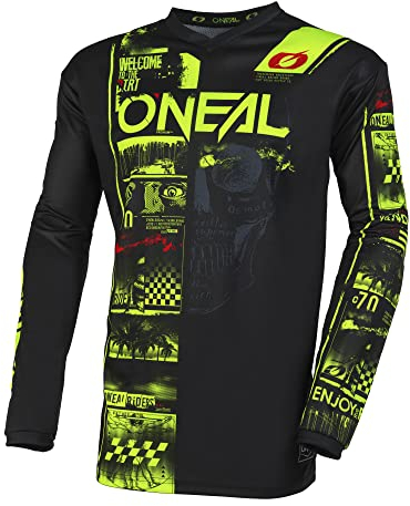 O'NEAL | Motocross-Shirt langarm | MX MTB Mountainbike | Passform für Maximale Bewegungsfreiheit, Eingenähter Ellbogenschutz | Element Jersey Attack V.23 | Erwachsene | Schwarz Neon-Gelb | Größe M