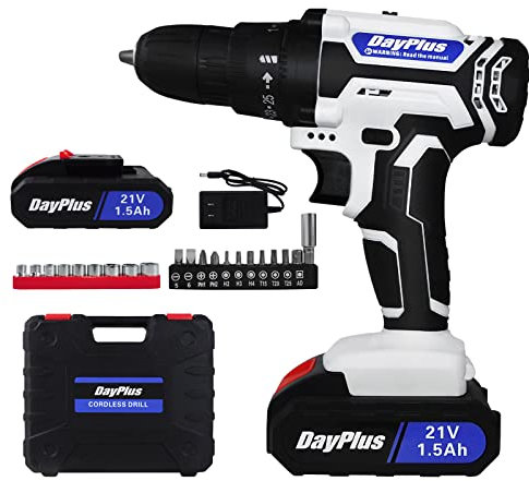 21V Akku-Bohrschrauber 2-Gang Drehzahl Max 1400RPM, 2 Stück 1500mAH Li-Ion Akkus, 29Pcs Zubehör, 25+1 Drehmoment, Mehrzweck-Bohrschrauberset mit Aufbewahrungskoffer für Haus, Garage