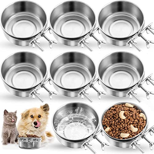 8 Stück hängende Hundebox Wasserhütte Schüssel Bulk montierbar Edelstahl mit Klemmbefestigung, kein Verschütten, Metall-Futterspender für Katzen, Vögel, Tiere, Haustiere (16,3 x 5,9 cm)