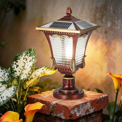 SLAWA 16.14 Solar Post Lights Modern Outdoor Post Lantern Aluminum Exterior Pillar Lights IP65 Waterproof LED Solar Powered Column Caps Lamps Garden Yard Pool Entry Lawn Path Pole Light Fixture