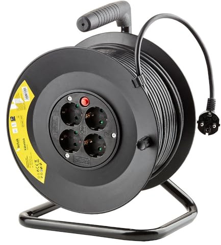 TECHNIK ENROLLACABLE 4 TOMAS 25M NEGRO+INTERRUPTOR