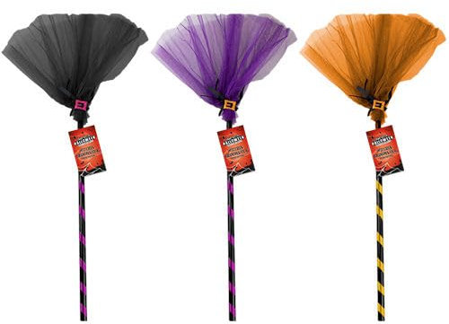 WITCHES BROOMSTICK WITH NETTING -Single Assorted Colours Party Halloween Fancy Dress Costume