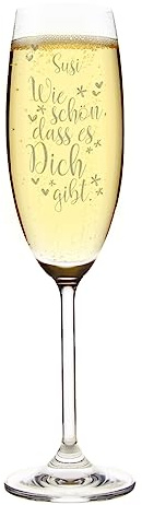 Herz & Heim® Sektglas (Bohemia) / mit personalisierter Gravur/verschiedene Motive zu zahlreichen Anlässen Schön dass es dich gibt