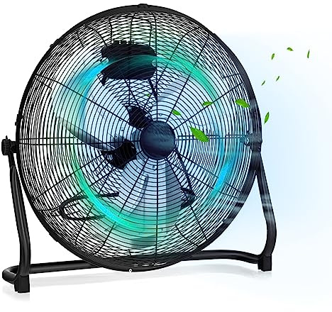 GYMAX Ventilatore da Pavimento da 50 cm, con 3 Livelli di Velocità e Maniglia, Testa del Ventilatore Regolabile a 145°, Ventilatore da Terra in Metallo per Magazzino, Officina, Garage