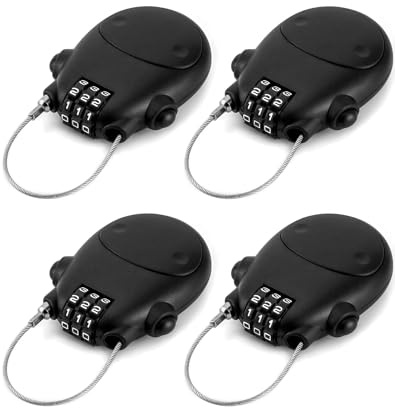 QWORK Infällbart kabellås, 4-pack kodlås, stålkabel, bagagelås