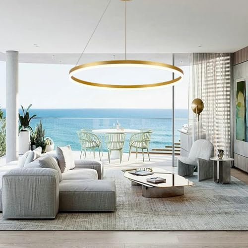 Pendelleuchte Moderne LED Esstisch Kronleuchter Wohnzimmer Dimmbar mit Fernbedienung Kreativ Pendellampe Rund Ringe Hängeleuchte Metall Acryl Hängelampe Esszimmer Lampe Wohnzimmer Leuchte(Color:Gold,G