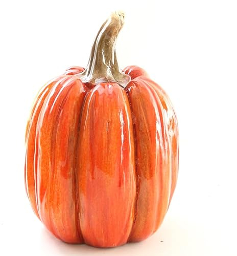 mucHome Großer künstlicher Kürbis aus Keramik Orange oder Grau Zierkürbis Herbstdeko Herbstdekorationen Halloween (Model 2: ⌀22cm; Höhe: 30cm)