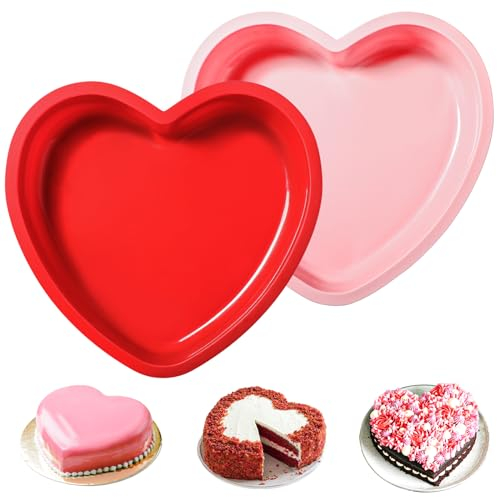 webake Molde de silicona con forma de corazón, 2 unidades, 20 cm, forma de corazón, molde de silicona para tartas, pudding, WA23069DE