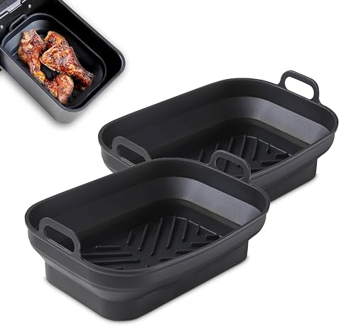 Tower T843091 Rectangular Air Fryer Trays, Set of 2 Reusable Silicone Liners, Suitable for Most Dual Basket Air Fryers 4 Litres & Above including Tower Vortx and Ninja Foodi, Non-Stick Dishwasher Safe