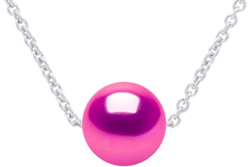 PEARLS & COLORS - Collana a catena con Perla Coltivata d'Acqua Dolce Rotonda - Qualità AAA + - Argento 925 - Gioiello da donna