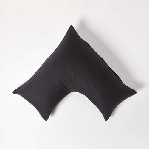 Homescapes 2er-Set Damast-Bezug für Lagerungskissen V-Form schwarz 38x76 cm, Kissenhülle 100% ägyptische Baumwolle, Fadendichte 330