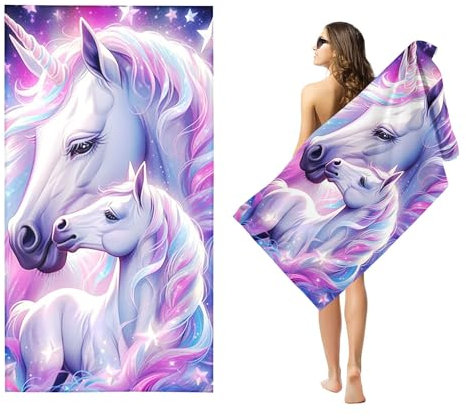 Fadaing Einhorn Strandtücher Cartoon Einhorn Strandtuch 90x180 cm 3D Badetuch Strandlaken Handtücher Badetuch Groß 100x200cm Microfaser Handtücher Für Reisen Sport (80 x 160 cm,4)