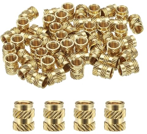 QUARKZMAN 50 Stück M6 Gewindeeinsätze Messing Heat Set Insert M6x10mm, OD 8mm gerändelte Einpressmuttern, 3D-Druck Messing Muttern weibliche Gewindeeinsätze Muttern