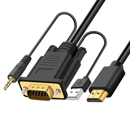 Reagle Câble HDMI vers VGA avec alimentation audio et USB, adaptateur Full HD 1080p @ 60 Hz, avec mini-jack et connecteurs plaqués or, connexion facile Plug & Play, 3 m