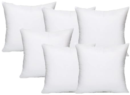 Cushion Inserts 40cm x 40cm (16x16 Inch) - Pack of 6 Hypoallergenic Pillow Inserts, 100% Pure White Hollowfibre Fill, Soft and Supportive Square Throw Pillow Inserts for Sofa, Bed, Couch, Home Décor