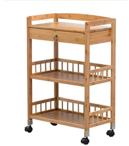 GCGC Aufbewahrungswagen, 3-stufiger Schönheitssalonwagen, Beweglicher Werkzeugwagen Aus Holz Mit Schublade, for Das Büro Der Schönheitssalonklinik Zu Hause(Brown2)