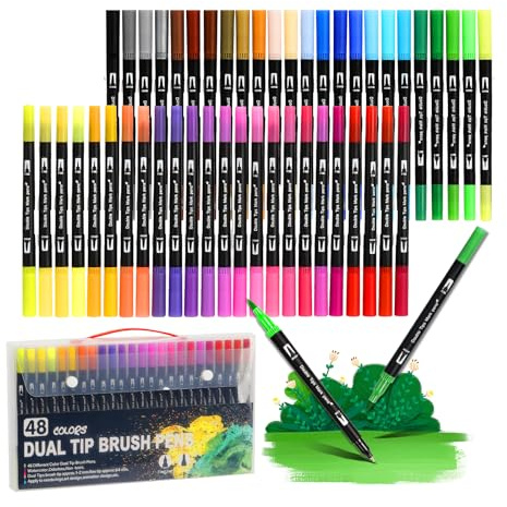 LURICO Dual Brush Pen Set 48 Farben, Filzstifte Dicke und Dünne, Filzstifte Kinder und Erwachsene, Pinselstifte set, Stifte für Bullet journal, Kalligraphie, Manga, Malbücher und Handlettering