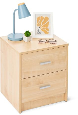 Amazon Basics Nachttisch, Nachtschrank mit 2 Schubladen, Schlafzimmerschrank, Ahorndekor, 47cm x 40cm x 36cm