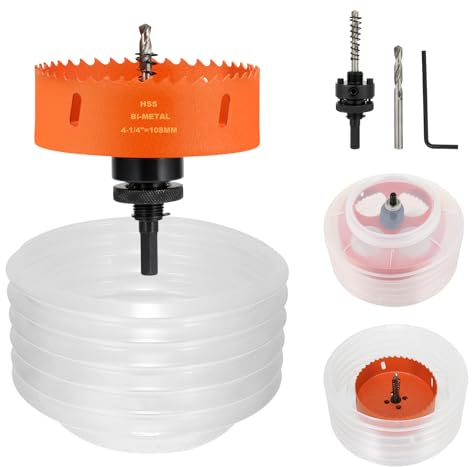 Sierra de agujero de 4 1/4 pulgadas para luces empotradas, juego de sierra de agujero bimetálica de 4.25 pulgadas con recogedor de polvo para iluminación led empotrada de 4 pulgadas, techo, madera