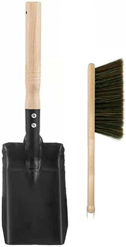 Kaminbesteck, Kaminzubehör, Kaminbesteck-Set, Kaminschaufel, 33cmBesen,mit Holzgriff Kaminschaufel aus Stahlblech schwarz lackiert 37 x 11 cm