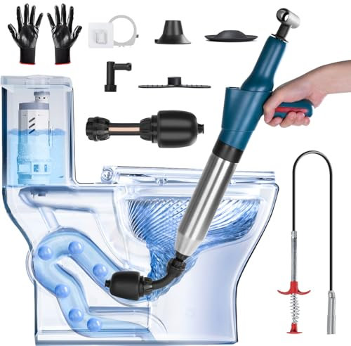 Pompa Stura scarichi a Pressione Stantuffo per WC Sturalavandini ad Aria compressa Sturatubi ad Aria Compressa 4 in 1 Stura WC per Disintasare WC Lavello Vasca Scarico a Pavimento