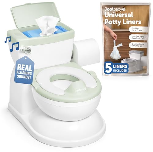 Real Feel Potty with Wipes Storage, Transition Seat & Disposable Liners - Realistic Toilet - Easy to Clean & Assemble - Jool Baby (Sage)
