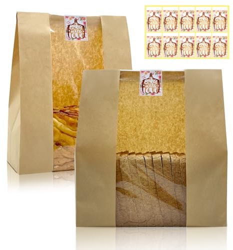 HiCivan 15.7x10.2x5.1in Extra Large Paper Bread Bags for Homemade Bread with Window&Sticker for Supersized Sourdough Bread, Oversized Bread Loaf, Baked Goods, Packaging for Gifting-Brown Kraft 25Pcs