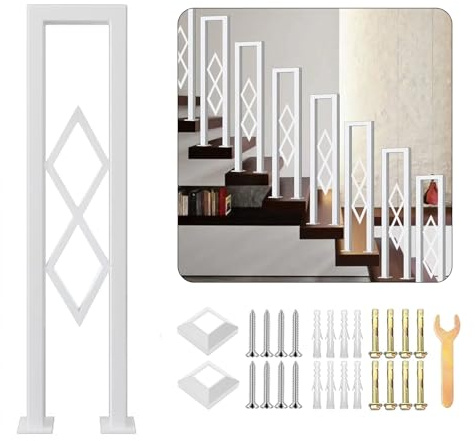 Ringhiera per Scale Interne, Corrimano Antiscivolo a Forma di U Balaustra Decorativa a Diamante con Kit di Installazione, Recinzione di Sicurezza per Corridoio Balcone Giardino (Blanc, 100cm)