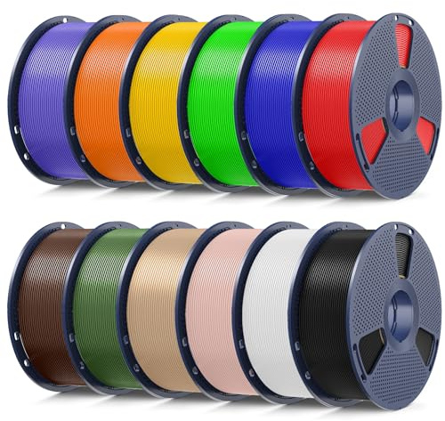 SUNLU 1KG*12 PLA+2.0 Filament, Stärker und Robuster, High Speed Upgrade PLA PLUS Filament, 1KG pro Spule, 12 Rollen, Mehrfarbiges 3D Drucker Filament-Paket