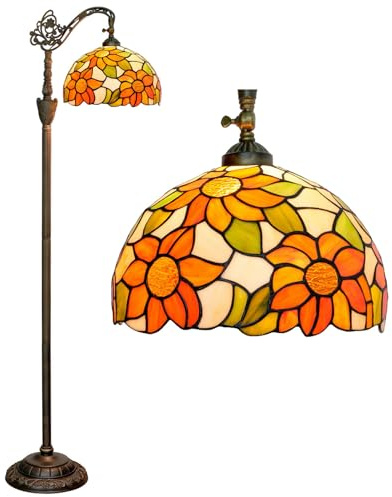 BOTOWI Lámpara de pie estilo Tiffany Lámpara de vidrio manchado Lámpara arqueada 12X18X63 pulgadas Cuello de cisne Esquina ajustable Luz de lectura de pie Decoración Dormitorio Sala de estar,Sunflower