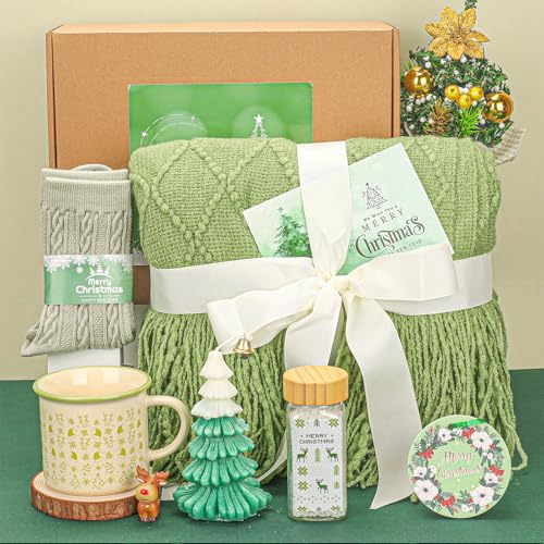 pengtai Christmas Gifts for Women 2025,Unique Green Christmas Vibe Gift Sets for Women,Teen Girls,Mom,Wife,Sister,Friends with Blanket Mug Candle